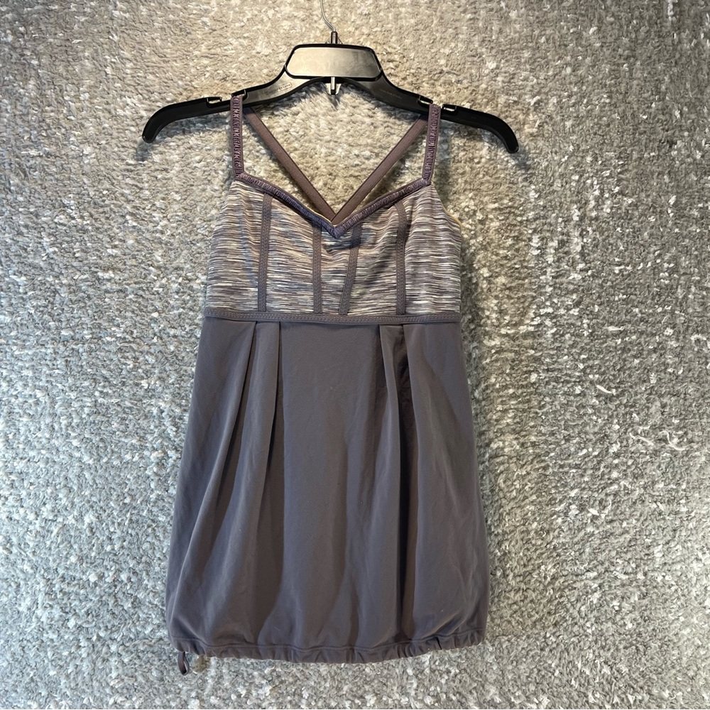 Lululemon Size 4 Tank Top Bulerias Criss Cross Gray Space Dye Athletic No Pads
